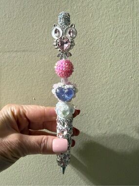 Handcrafted Pink and Silver Decorative Owl Pen
